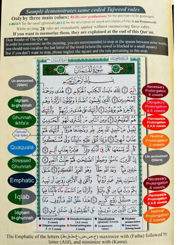 Tajweed Quran with Meaning Translation in English and Transliteration (Green Color)