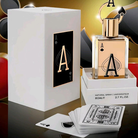 Ace of Spades (A) 80ml EDP by Fragrance World - Top: Clove, Pink Pepper, Orange Blossom Heart: Chestnut, Guaiac Wood, Juniper Base: Vanilla, Balsam of Peru, Cashmeran