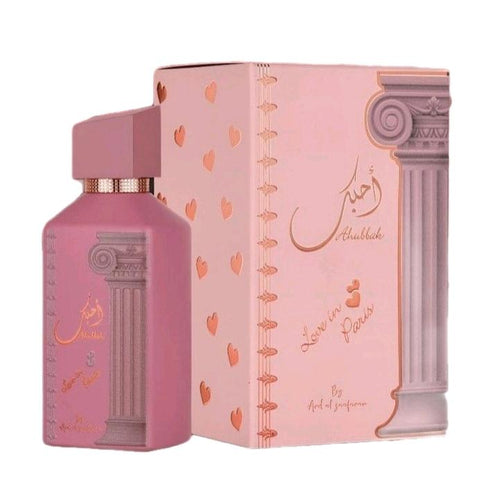 Ahubbak - Love In Paris 100ml EDP by Ard Al Zaafaran - Top: Mandarin, Pear, Blackcurrant, Lychee Heart: Rose, Incense, Vetiver, Lily Of The Valley, Jasmine, Marshmallow Base: Musk, Ambergris, Vanilla