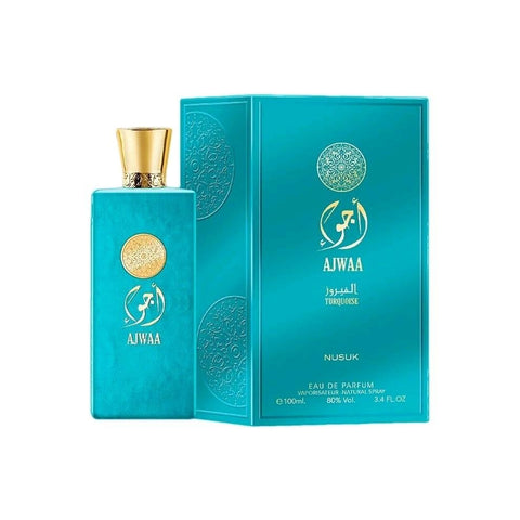 Ajwaa Turquoise 100ml EDP By NUSUK - •Top notes: black currant.  • Middle notes: Rose.  • Base notes: Patchouli.