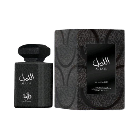 Al Layl 100ml EDP by Al Wataniah - Top: Rasberry, Bergamot, coffee, Lavender Heart: Peach, Jasmine, Rose, Cashmeran Base: Sandalwood, Patchouli, Musk
