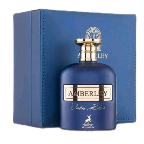 Amberley Ombre Blue 100ml EDP by Maison Alhambra - Top:  Fig Note, Pink Pepper, Black Pepper Heart:  Patchouli, Cedar Absolute, Turkish Rose Base:  Leather Accord, Musks, Ambrofix