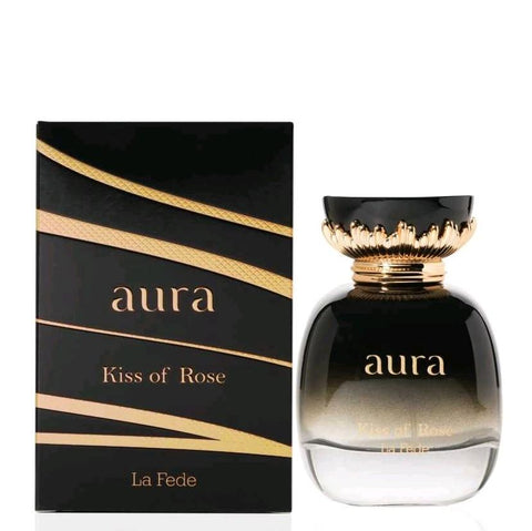 Aura Kiss of Rose 100ml EDP by La Fede (Khadlaj) - Top Notes: Apple, Black Currant, Grapefruit, Lychee  Middle Notes: Raspberry, Jasmin, Rose  Base Notes: Vanilla, Amber, Musk