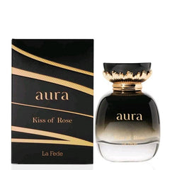 Aura Kiss of Rose 100ml EDP by La Fede (Khadlaj) - Top Notes: Apple, Black Currant, Grapefruit, Lychee  Middle Notes: Raspberry, Jasmin, Rose  Base Notes: Vanilla, Amber, Musk