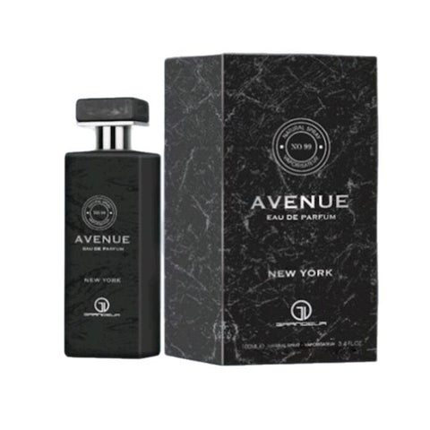 Avenue New York 100ml EDP by Grandeur - A long lasting premium Fresh Unique Scent For Men - Top notes: Bergamot, Coriander; Middle notes: Floral notes, Ambroxan, Apple; Base notes: Vanilla, Woody notes.