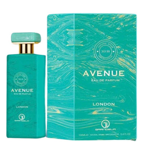 Avenue London Eau De Parfum 100ml by Grandeur Al Wataniah - A long lasting fresh fruity scent for women and men - Top Notes: Litchi, Cassis, Mandarin Orange Middle Notes: Peony, Water Lily, Jasmine Base Notes: Ambroxan, Praline, Vanilla, Musk, Oak Moss