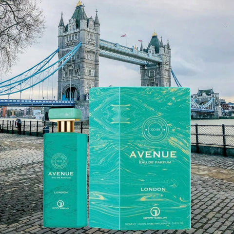 Avenue London Eau De Parfum 100ml by Grandeur Al Wataniah - A long lasting fresh fruity scent for women and men - Top Notes: Litchi, Cassis, Mandarin Orange Middle Notes: Peony, Water Lily, Jasmine Base Notes: Ambroxan, Praline, Vanilla, Musk, Oak Moss