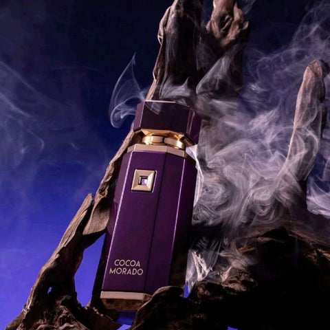 Cocoa Morado 100ml EDP French Avenue - Top notes Cinnamon, Saffron, Nutmeg, Cardamom, Ginger and Pink Pepper; middle notes are Myrrh, Sugar Cane, Davana, Agarwood, Oud, Incense, Caramel, Dates and Amberwood; base notes are Leather, Mate, Tonka, Benzoin