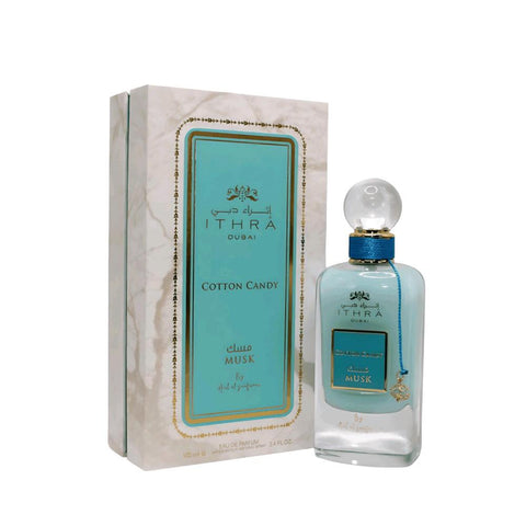 Cotton Candy (Ithra Dubai Musk) 100ml EDP by Ard Al Zaafaran - Top: Geranium, Mandarin, Bergamot. Heart: Jasmine, Violet Leaves. Base: Woody Notes.