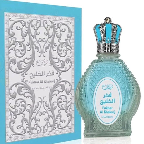 Fakhar Al Khaleej Sharqiyat By Khalis Perfume 100ml Eau De Parfum Unisex Scent - Top Notes: Oriental (Nagarmotha), Spicy (Nutmeg, Saffron)  Heart Notes: Oriental, Woody (Sandalwood, Cedarwood, Gurjun Wood, Patchouli, Guaiac Wood), Flowery (Jasmine)  Base