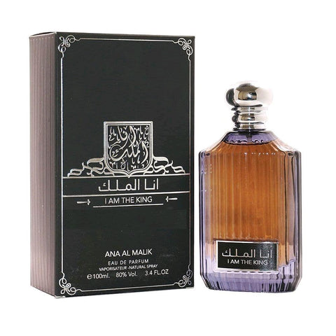 I Am The King (Ana Al Malik) 100ml EDP by Ard Al Zaafaran - Top Notes: Bergamot, Black Pepper.  Heart Notes:  Geranium, Lavender, Sichuan Pepper, Elemi, Pink Pepper, Vetiver, Patchouli.  Base Notes: Cedar, Ambroxan, Labdanum.