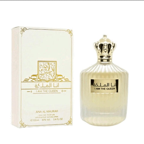 I Am The Queen (Ana Al Malikah) EDP 100ml By Ard Al Zafraan - Top: Earl Grey Tea, Cloves, Bergamot.  Heart: Jasmine, Orange Blossoms  Base: Oud, Tonka, Guaiac Wood