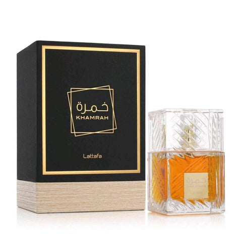 Khamrah 100ML EDP by Lattafa - Top Notes: Cinnamon, Nutmeg and Bergamot Heart Notes: Dates, Praline, Tuberose and Mahonial Base Notes: Vanilla, Tonka Bean, Amberwood
