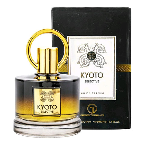 Kyoto Selective 100ml EDP by Grandeur Elite - Top Notes: Fruity, Woody  Heart Notes: Lily Flower  Base Notes: Vanilla, Patchouli, And Sandalwood