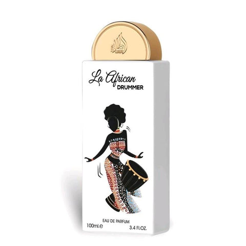 La African Drummer 100ml EDP by Lattafa Pride - Top Notes: Bergamot, Coconut  Heart Notes: Jasmine, Orange Blossom, Ylang-Ylang  Base Notes: Ambroxan, Vanilla, Musk