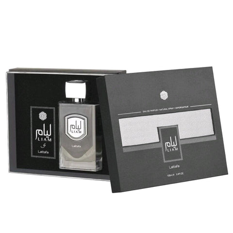 Liam Gray 100ml EDP By Lattafa - Top: Cardamom, Black Tea, Fig  Heart: Iris, Vetiver, Labdanum  Base: Sandalwood, Vanilla, Tonka, Patchouli