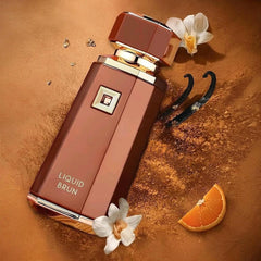 Liquid Brun by French Avenue 100ml EDP - Top notes are Cinnamon, Orange Blossom, Cardamom, and Bergamot; middle notes are Bourbon Vanilla and elemi; base notes are Praline, Ambroxan, Guaiac Wood and Musk