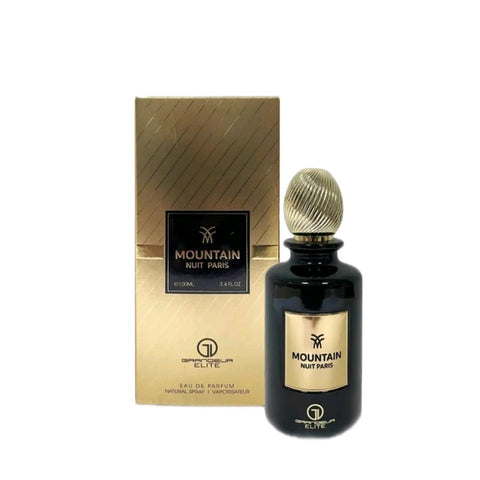 Mountain Nuit Paris For Men 100ml EDP by Grandeur - Top: Saffron, Bergamot and Spices Heart: Oud and Bulgarian Rose Base: Tonka Bean (Arabian Tonka), Sugar Cane, Maber, White Musk and Oakmoss