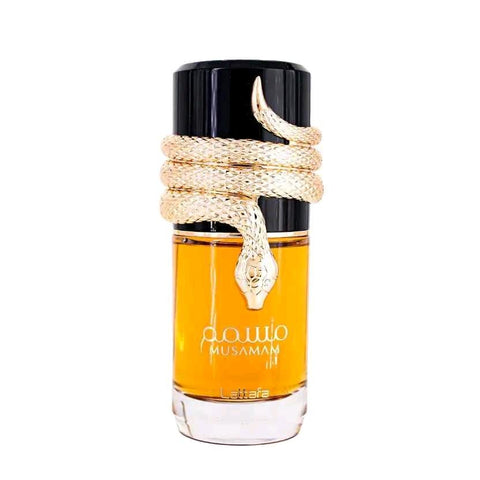 Musamam Perfume 100ml EDP by Lattafa - Top: Italian Mandarin Orange, Lavender, Saffron Heart: Egyptian Geranium, Virginia Cedar, Amberwood Base: Somalian Frankincense, Akigalawood, Cistus Concrete