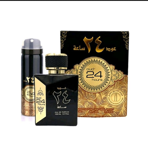 Oud 24 Hours 100ml EDP by Ard Al Zaafaran - Top Notes: Bergamot, Mandarin orange, dark chocolate  Heart Notes: Spicy, Fruity, Jasmine, gardenia, ylang-ylang  Base Notes: Amber, incense, sandalwood, patchouli, agarwood