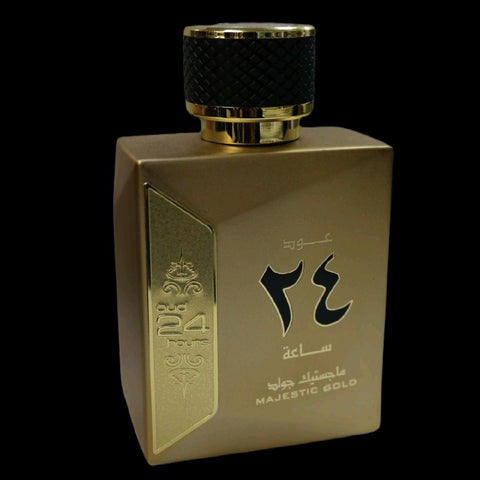 Oud 24 Hours Majestic Gold 100ml EDP by Ard Al Zaafaran - Amber Floral fragrance for women and men. Top notes Ylang-Ylang and Black Orchid  Heart notes Agarwood (Oud) and Plum. Base notes Parchouli, Agarwood (Oud) and Citruses