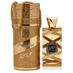 Oud Mood Elixir Perfume 100ml EDP by Lattafa - Top Notes: Saffron, Nutmeg, Cinnamon  Middle Notes: Suede, Sandalwood, Oud  Base Notes: Amber, Vanilla