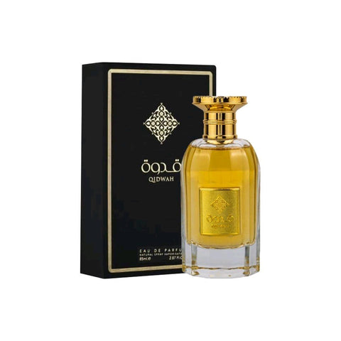 Qidwah Perfume 85ml EDP by Ard Al Zaafaran - Top Notes: Orange, Lemon.  Middle Notes: Jasmine, Rose, Orange Blossom, Cinnamon, Cardamom.  Base Notes: Sandalwood, Vanilla, Cashmere Wood, Patchouli, Amber, Musk