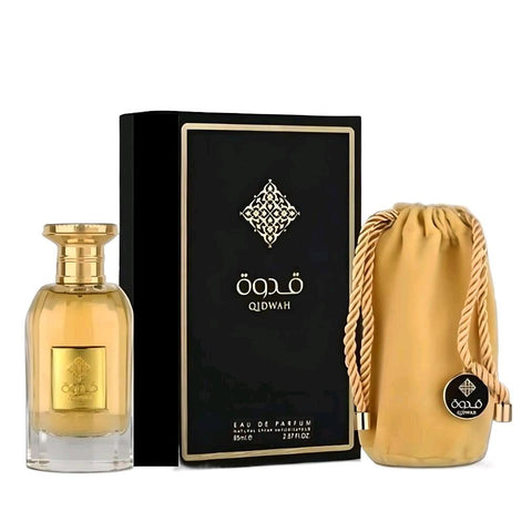 Qidwah Perfume 85ml EDP by Ard Al Zaafaran - Top Notes: Orange, Lemon.  Middle Notes: Jasmine, Rose, Orange Blossom, Cinnamon, Cardamom.  Base Notes: Sandalwood, Vanilla, Cashmere Wood, Patchouli, Amber, Musk