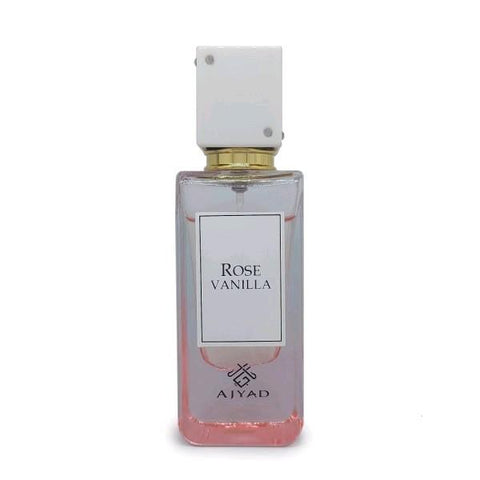 Rose Vanilla 100ml EDP by Ajyad - Top Notes: Sugar, Flowers, Rose  Middle Notes: Jasmine, Honey  Base Notes: Vanilla, Fruity