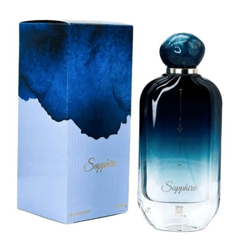 Sapphire 100ml EDP by Ahmed Al Maghrebi - Top Notes: Red Fruits, Watermelon, Lavender, Sicilian Orange Bottom Notes: Lotus, Jasmine, Lily of the Valley, Sea Accord Heart Notes: Sandalwood, Ambroxan, White Musk