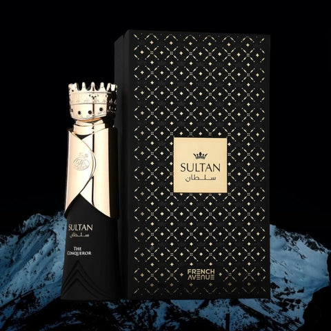 Sultan The Conqueror 80ml EDP by French Avenue (Fragrance World) - Top Notes: Clary Sage, Cardamom, Cinnamon, Cumin, Lavendin  Middle Notes: Incense, Cedarwood, Leather  Base Notes: Amber, Labdanum, Guaiac, Patchouli, Oud Accord