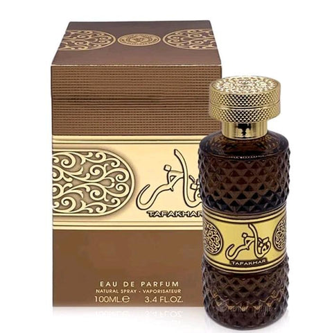 Tafakhar 100ml EDP by Ard Al Zaafaran - Top notes: nutmeg, bergamot, rose, jasmine  Heart notes: prunes, incense, cumin, sandalwood  Base notes: vanilla, oud, amber