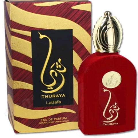 Thuraya 100ml EDP by Lattafa - Top: Tea, bery, cardamom  Heart: Lavender, Magnolia, Geranium  Base: Vany, wood, black tea