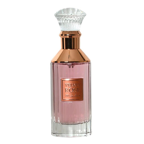 Velvet Rose 100ml EDP by Lattafa - Top Notes: Sweet Roses, Patchouli  Heart Notes: Labdanum, Musk  Base Notes: Musk, Amber