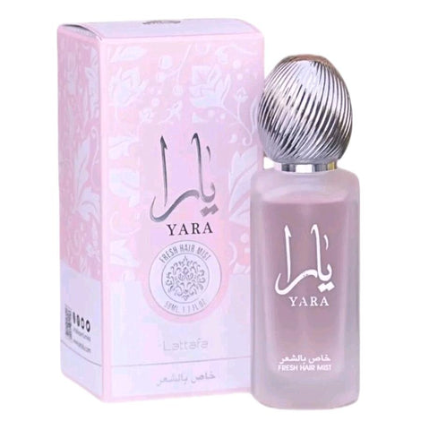 Yara Pink 50ml Perfumed Hair Mist - Top: Heliotrope, Orchid, Tangerine Heart: Gourmand Accord, Tropical Fruits Base: Vanilla, Sandalwood, Musk