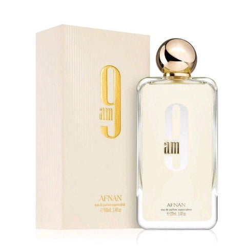 9am 100ml EDP for WOMEN by Afnan - Top Notes: Mandarin Orange, Lemon, Cardamom, Pink Pepper  Heart Notes: Orange Blossom, Lavender, Rose, Green Apple  Base Notes: Musk, Cedar, Moss, Patchouli