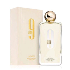 9am 100ml EDP for WOMEN by Afnan - Top Notes: Mandarin Orange, Lemon, Cardamom, Pink Pepper  Heart Notes: Orange Blossom, Lavender, Rose, Green Apple  Base Notes: Musk, Cedar, Moss, Patchouli