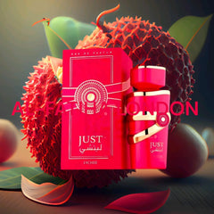 Just Lychee EDP by Frgrance World - Top Notes: Black Currant, Pineapple Juice, Lychee, Caramel  Middle Notes: Rose, Lily of the Valley, Dry Amber  Base Notes: Vanilla, Musk, Moss